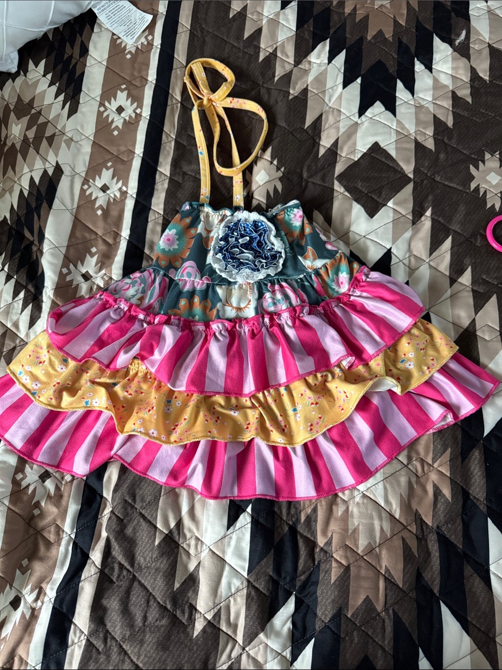 Girls Pink & Yellow Ruffle Skirted Bottoms with Floral Detail